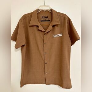 Nescafé Large brown short sleeve button down shirt